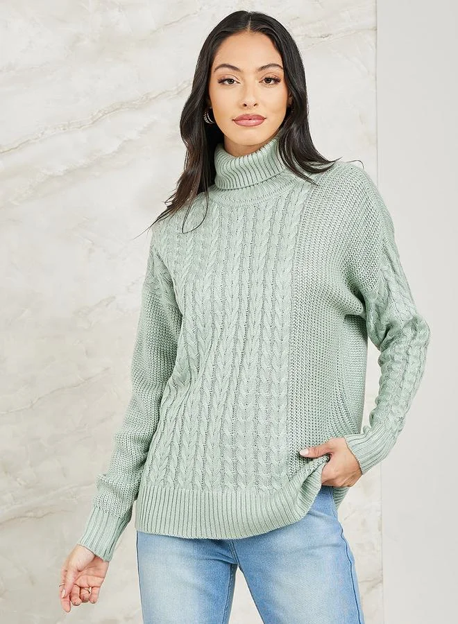 Styli Boxy Fit Regular Length Chunky Cable Knit Sweater