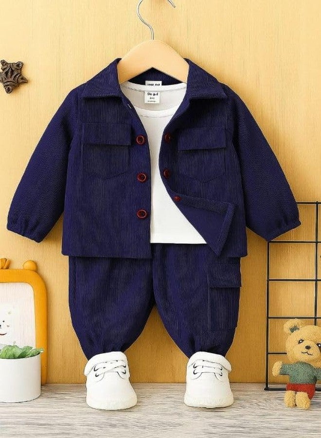 ocvito Kids Boys navy blue Stylish Shirt & Pant Clothing Set, Solid Casual Outfit with Front Button Shirt & Elastic Waist Pants, Comfortable Party & Dress for Kids.6-7 years - Image 2