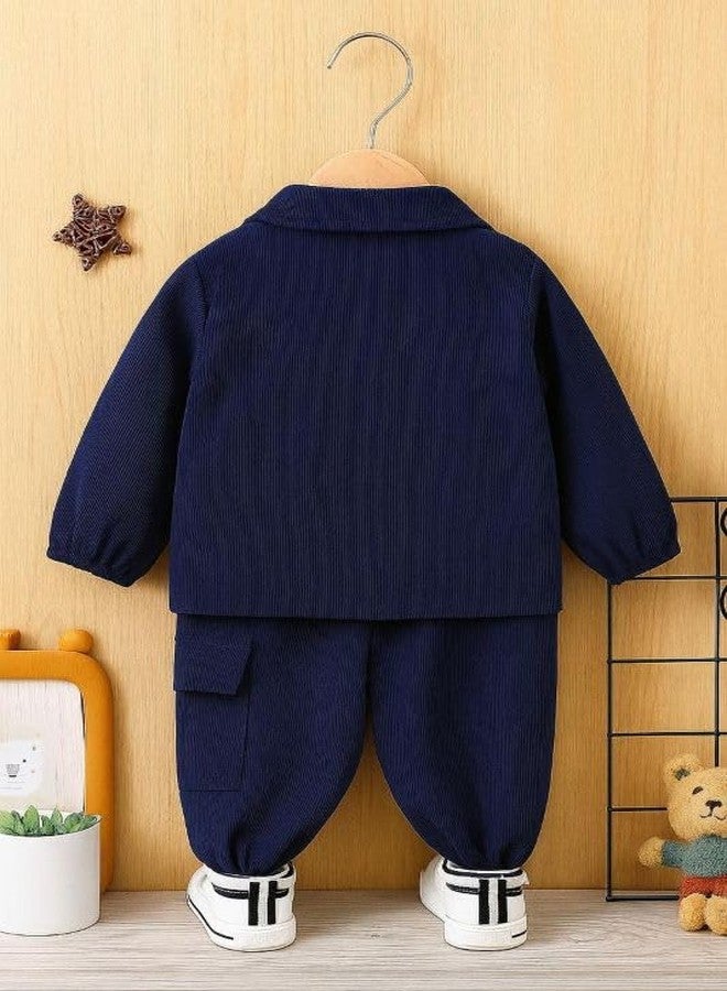 ocvito Kids Boys navy blue Stylish Shirt & Pant Clothing Set, Solid Casual Outfit with Front Button Shirt & Elastic Waist Pants, Comfortable Party & Dress for Kids.6-7 years - Image 3