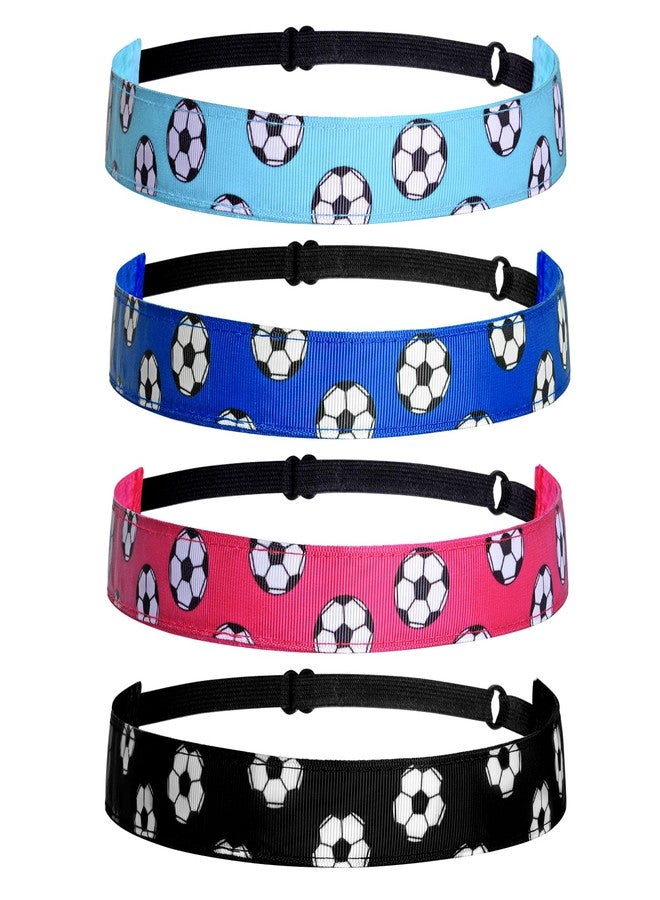 SUMERSHA 4Pcs Soccer Headbands for Girls Women Elastic Soccer Hairband Non-slip Adjustable Football Headband Sports Hair Accessories, 4 Colors (Black, Rose Red, Blue, Light Blue) - Image 1