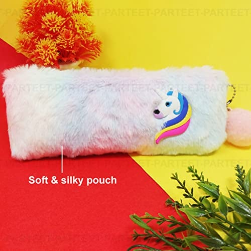 PARTEET Unicorn Soft Fur Pencil Case, Multicolor Zipper Pouch for Girls, Cute Storage Bag, Travel Pouch, Best Return Gift (Pack of 1) - Image 3