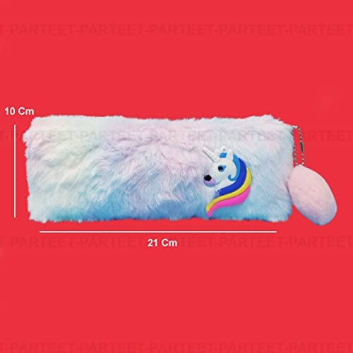 PARTEET Unicorn Soft Fur Pencil Case, Multicolor Zipper Pouch for Girls, Cute Storage Bag, Travel Pouch, Best Return Gift (Pack of 1) - Image 2