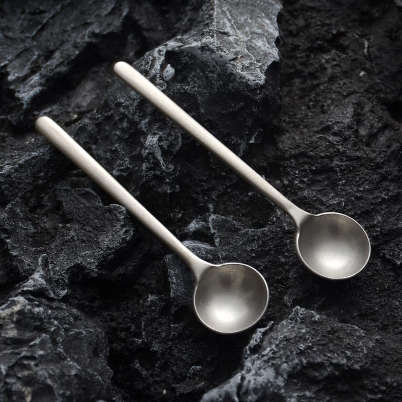 8 Pieces Silver Stainless Steel Spoon Set Handmade Retro Coffee Stirring Tableware - Image 4