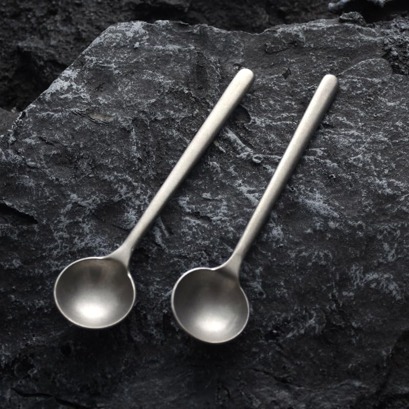 8 Pieces Silver Stainless Steel Spoon Set Handmade Retro Coffee Stirring Tableware - Image 5