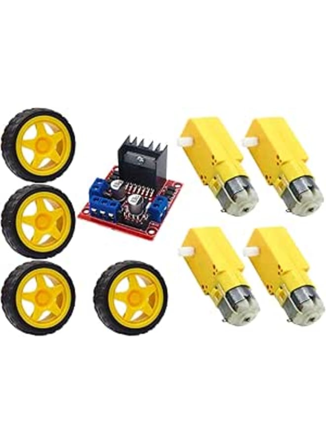 Electronic Spices L298N Motor Drive Controller Kit - Includes 4pcs BO Motor, 4pcs BO Wheel and L298n Motor Driver Module