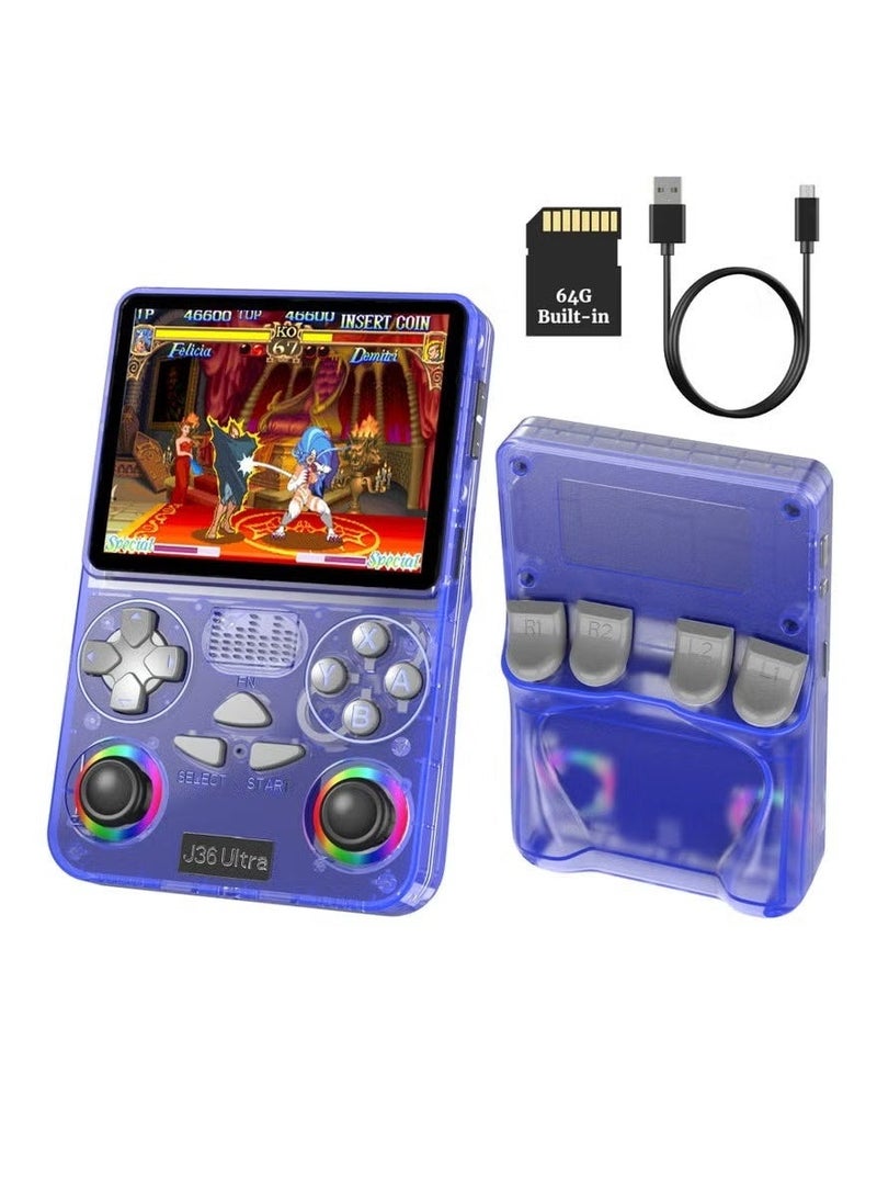 J36 Ultra Game Console 3.5 Inch Portable Retro Game Console Built-in 20000+ Games With 64GB Memory Card Video Games Console 20+ Supported Simulator Platform 3000mAh Battery IPS Screen Toys And Games For Kids And Adults Transparent Purple - Image 1