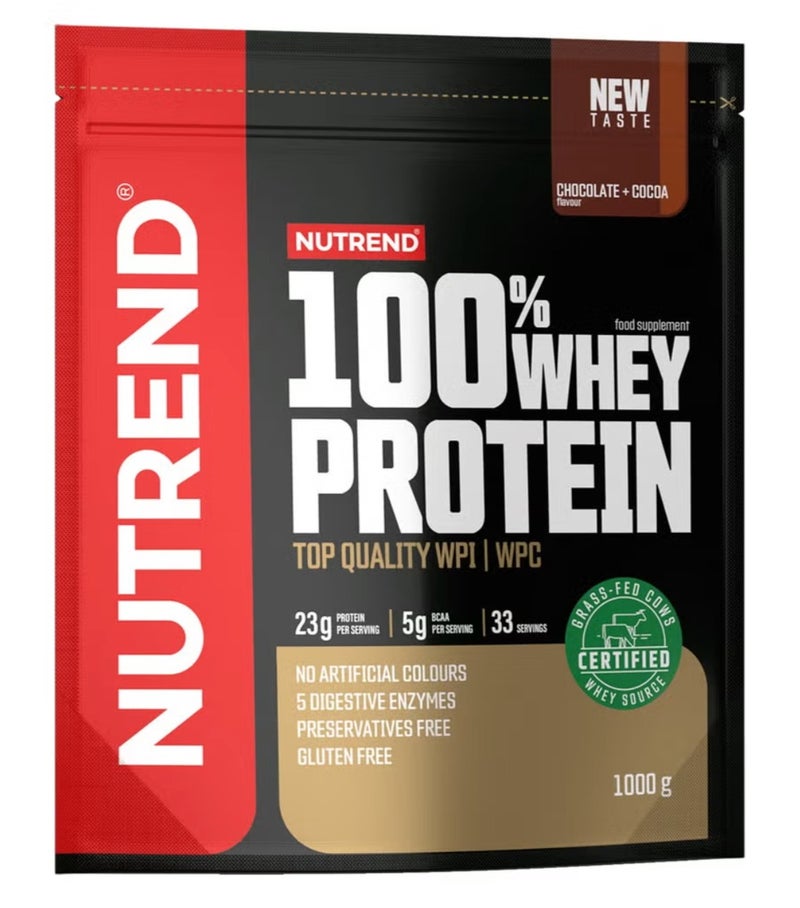 NUTREND 100% Whey Protein Powder chocolate & cocoa Flavour 1kg High Protein WPI & WPC Gluten Free