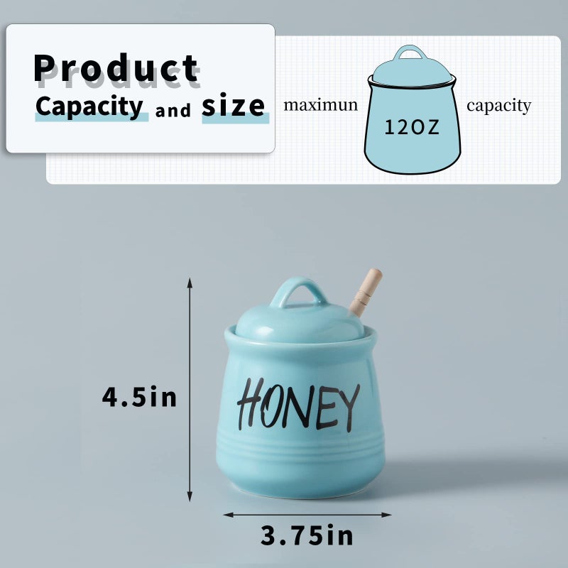 Haotop Porcelain Honey Jar With Lid And Honey Dipper 12Oz (Turquoise) - Image 5