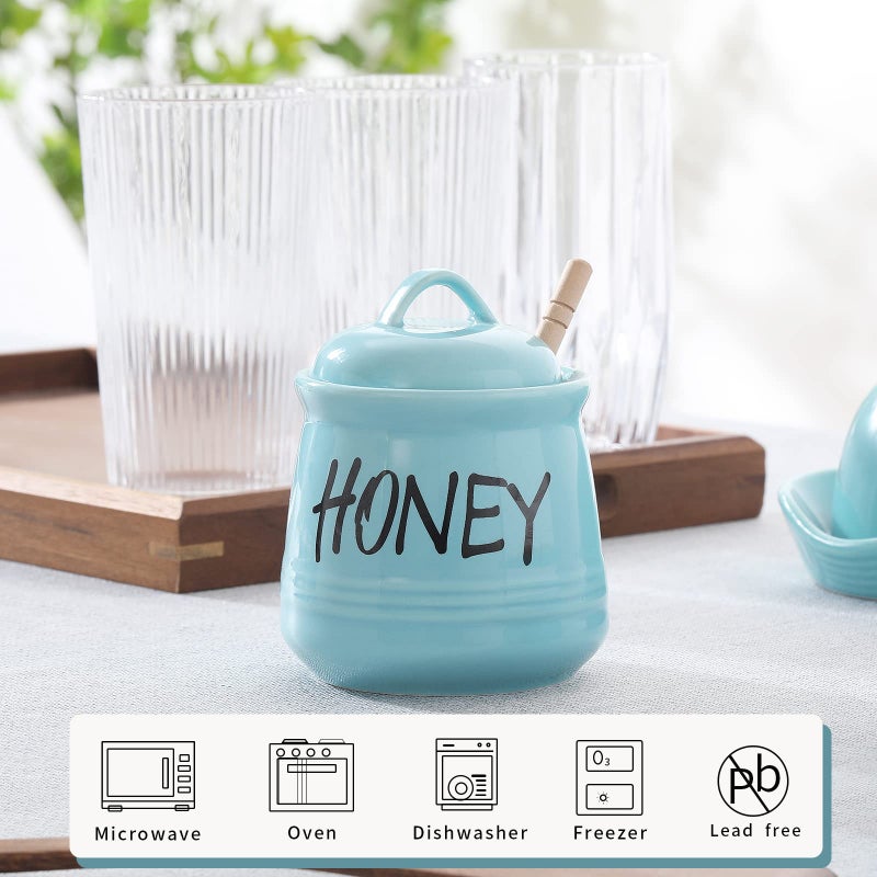 Haotop Porcelain Honey Jar With Lid And Honey Dipper 12Oz (Turquoise) - Image 4