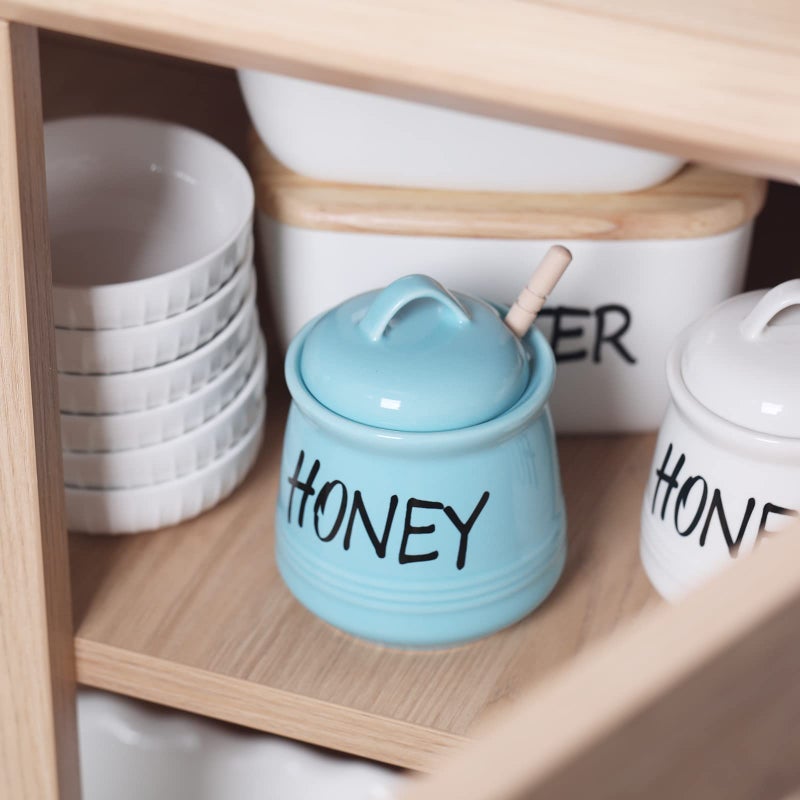 Haotop Porcelain Honey Jar With Lid And Honey Dipper 12Oz (Turquoise) - Image 3
