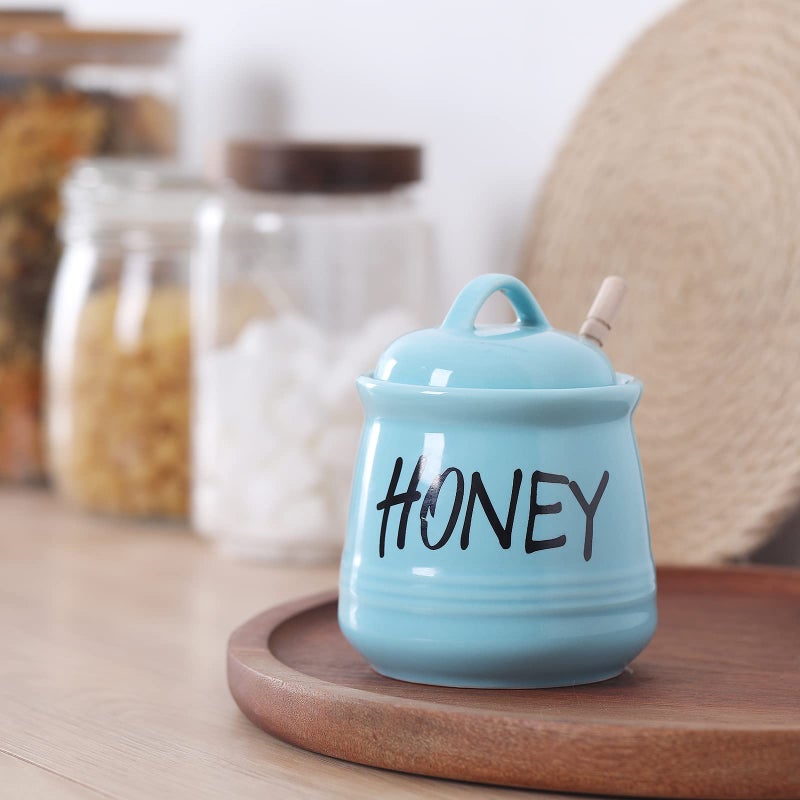 Haotop Porcelain Honey Jar With Lid And Honey Dipper 12Oz (Turquoise) - Image 2