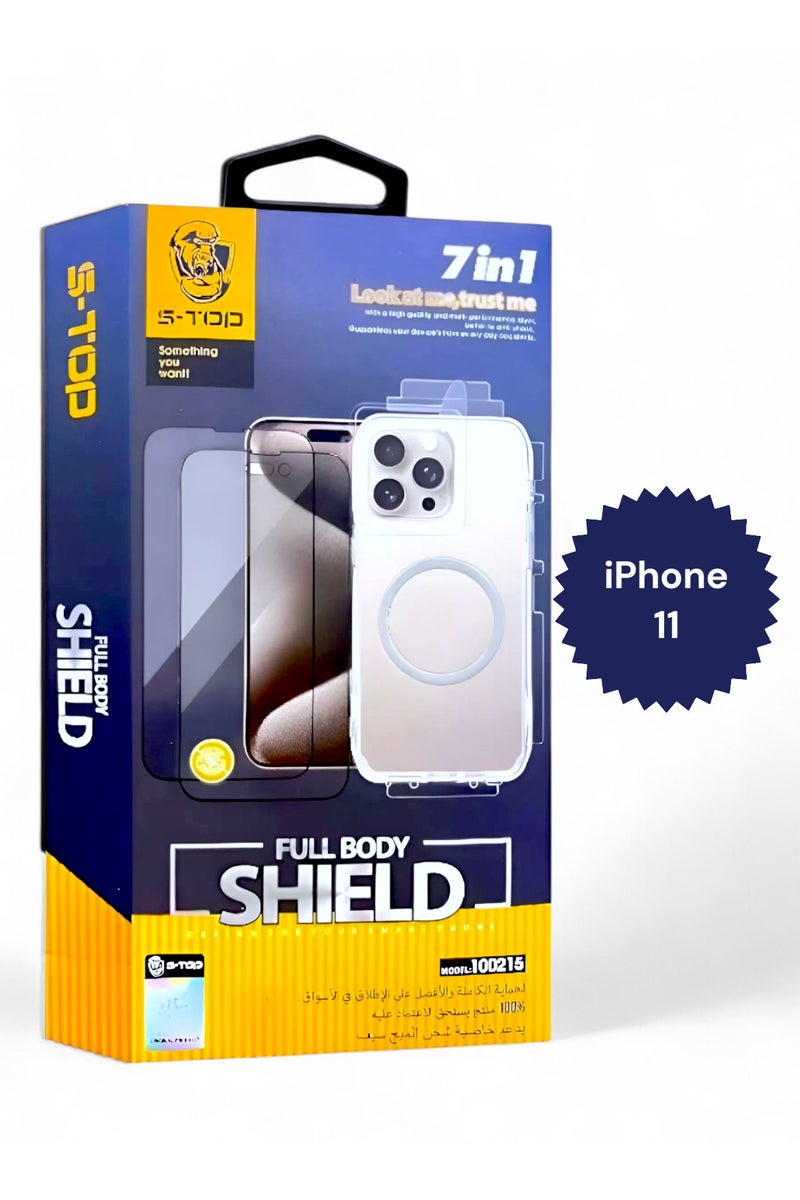 S-TOP Full protection package for iPhone 11, with a privacy screen protector and a case that supports wireless charging (MagSafe). Complete protection for your device against scratches and drops (7in1). The new and original package from S-TOP.