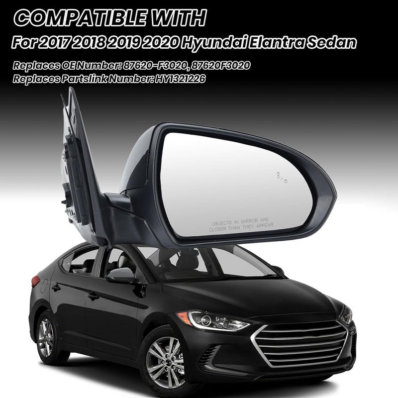 Clidr Passenger Side Mirror for 2017-2020 Hyundai Elantra - Heated, Manual Folding with Blind Spot Detection - Image 2