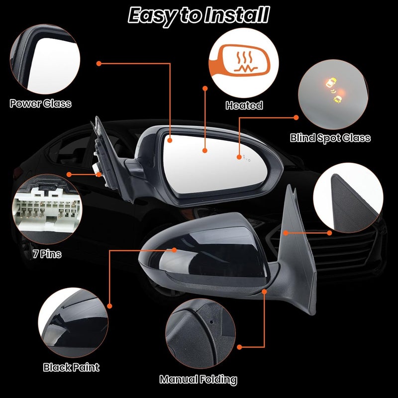 Clidr Passenger Side Mirror for 2017-2020 Hyundai Elantra - Heated, Manual Folding with Blind Spot Detection - Image 5