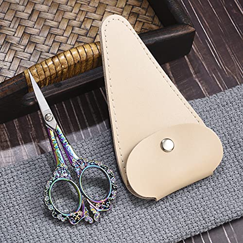 HITOPTY Embroidery Scissors, 4.5in Small Sharp Pointed Tip Vintage Detail Shears with Sheath for Craft, Sewing, Thread Cutting, Artwork, Needlework Rainbow - Image 2