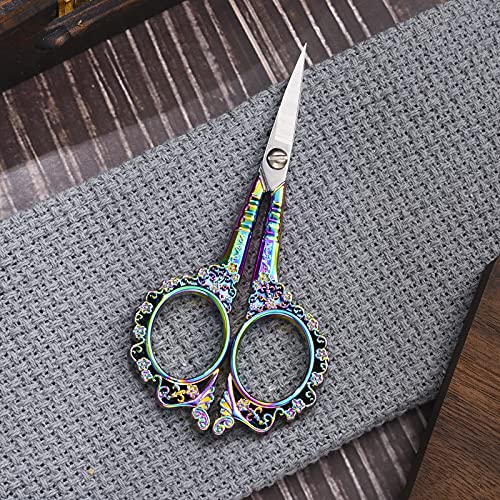 HITOPTY Embroidery Scissors, 4.5in Small Sharp Pointed Tip Vintage Detail Shears with Sheath for Craft, Sewing, Thread Cutting, Artwork, Needlework Rainbow - Image 5