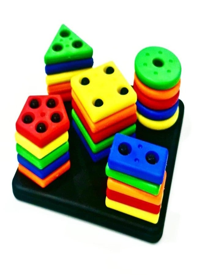 GoldiMec Square Shape Stacker Puzzle Game for Kids | Geometric Shapes Circle, Triangle, Rectangle, Square, Pentagon | Sorting & Stacking Educational Toy - Shapes & Colour Recognition (Multi Colour) - Image 1