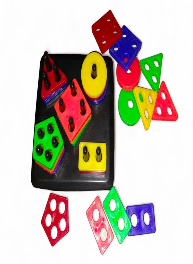 GoldiMec Square Shape Stacker Puzzle Game for Kids | Geometric Shapes Circle, Triangle, Rectangle, Square, Pentagon | Sorting & Stacking Educational Toy - Shapes & Colour Recognition (Multi Colour) - Image 2