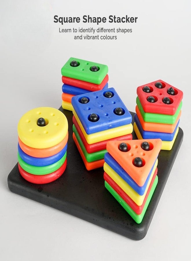 GoldiMec Square Shape Stacker Puzzle Game for Kids | Geometric Shapes Circle, Triangle, Rectangle, Square, Pentagon | Sorting & Stacking Educational Toy - Shapes & Colour Recognition (Multi Colour) - Image 3