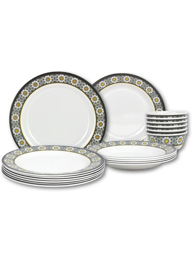 Melrich طقم عشاء ميلريتش 18 قطعة من الخزف الأوبال 6 أطباق عشاء 6 أطباق شوربة 6 سلطانيات آمنة في غسالة الصحون والفريزر - Image 1