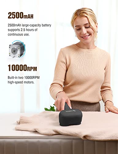 VASSON جهاز إزالة الوبر VASSON، مزيل الوبر الكهربائي، مزيل الوبر القابل لإعادة الشحن، مزيل الوبر للسترات لإزالة الكريات، مزيل الوبر الكبير للملابس والأثاث (أسود) - Image 3