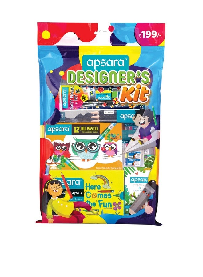 Apsara Designer's Kit | Non-Toxic & Child safe | Attractively Packaged | Ideal & Birthday Gift Pack | Drawing Kit for Artists | Kids Gifting Set | Complete Art Set | Fun Children's Gift | Pack of 1