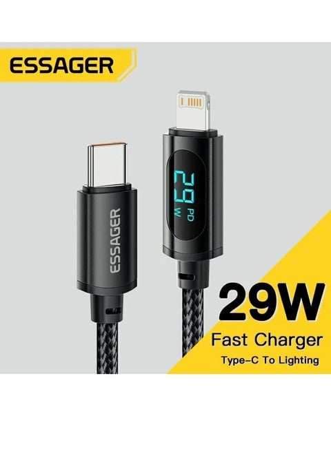 Super Durable Fast Charging Cable USB Type C PD Cable For iPhone 15 14 13 12 11 8 7 6 Pro Max XS Xr iPad Series PD 29W Fast Charge Charger Lightning Wire Cord And Syncing Data Display Screen 1 Meter