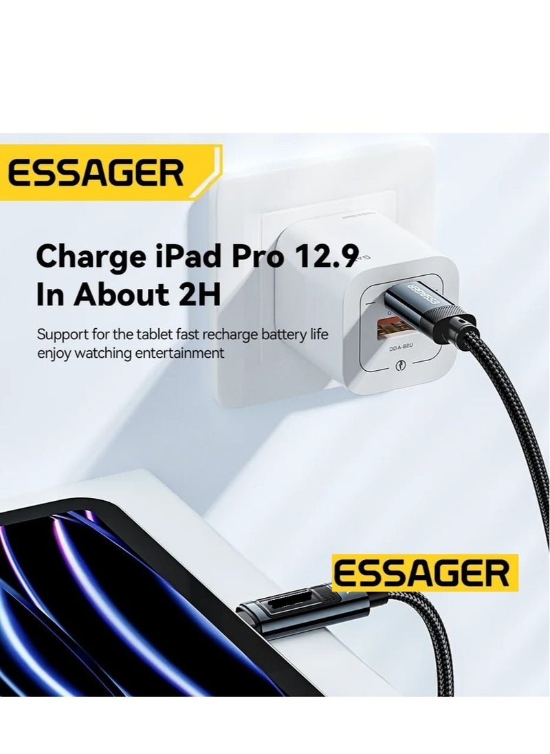 ESSAGER - Super Durable Fast Charging Cable USB Type C PD Cable For iPhone 15 14 13 12 11 8 7 6 Pro Max XS Xr iPad Series PD 29W Fast Charge Charger Lightning Wire Cord And Syncing Data Display Screen 1 Meter - Image 1