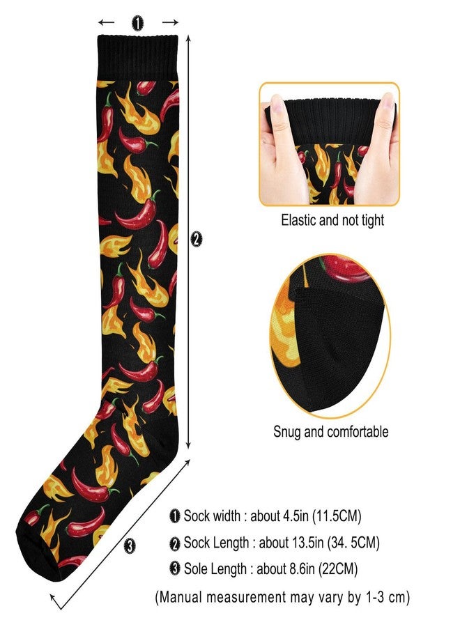 Wusikd Peppers Fire Compression Socks for Women and Men Circulation Black Long Socks for Athletic Running 1 - Image 4