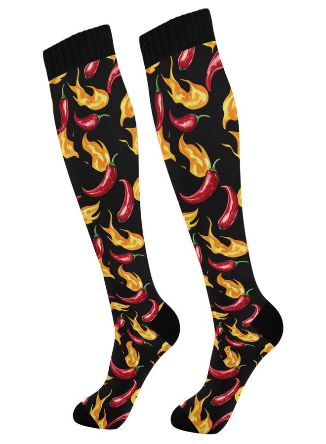 Wusikd Peppers Fire Compression Socks for Women and Men Circulation Black Long Socks for Athletic Running 1 - Image 1
