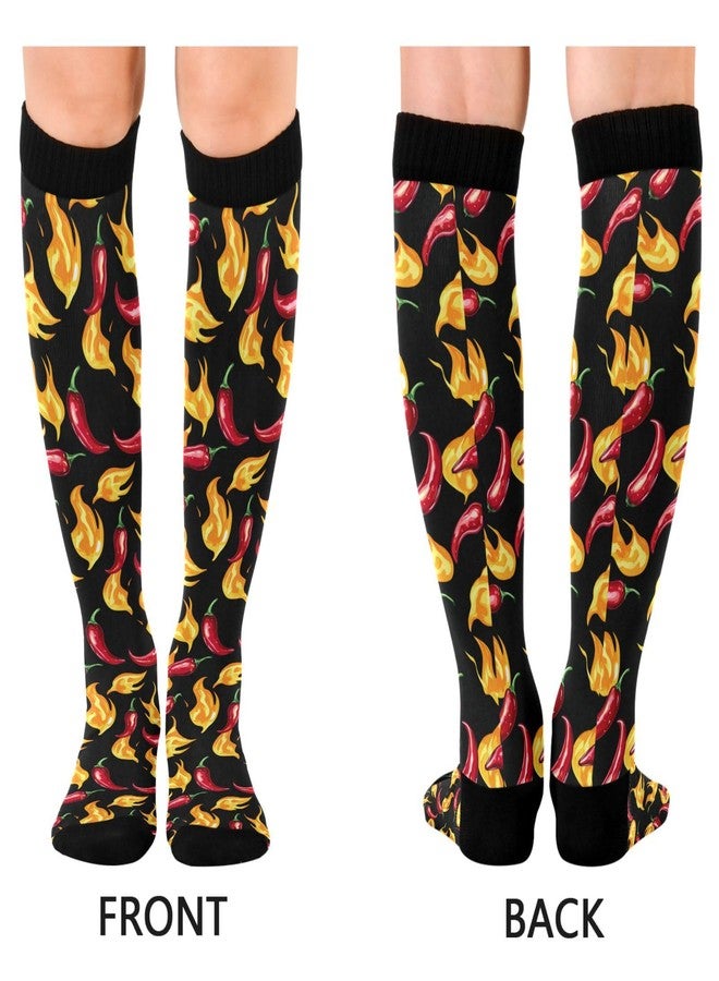Wusikd Peppers Fire Compression Socks for Women and Men Circulation Black Long Socks for Athletic Running 1 - Image 2