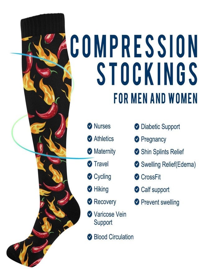 Wusikd Peppers Fire Compression Socks for Women and Men Circulation Black Long Socks for Athletic Running 1 - Image 5