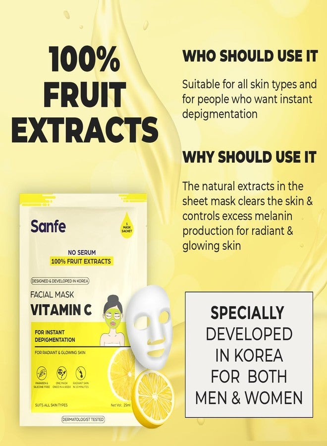 Sanfe Instant Depigmentation Vitamin C Facial Mask | For radiant & glowing skin | 100% fruit extracts, Korean Mask | 1pc, 25gm - Image 4