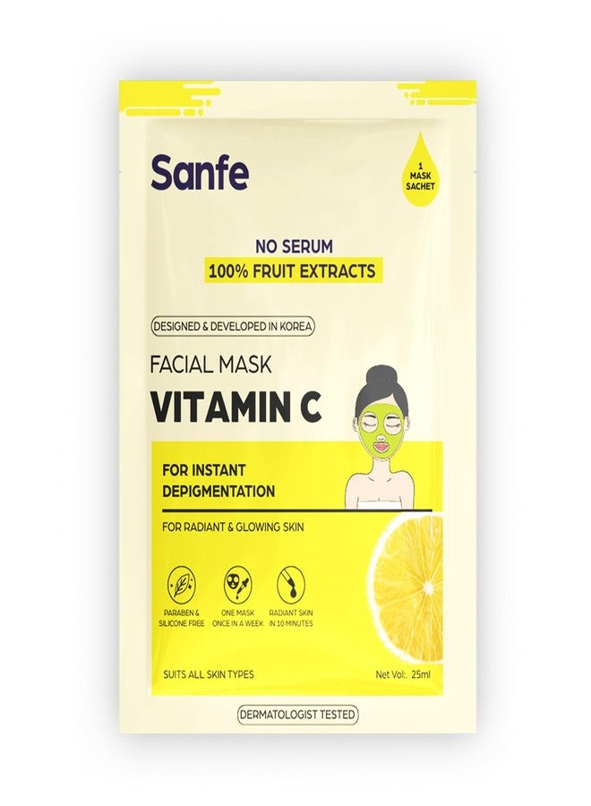 Sanfe Instant Depigmentation Vitamin C Facial Mask | For radiant & glowing skin | 100% fruit extracts, Korean Mask | 1pc, 25gm - Image 2