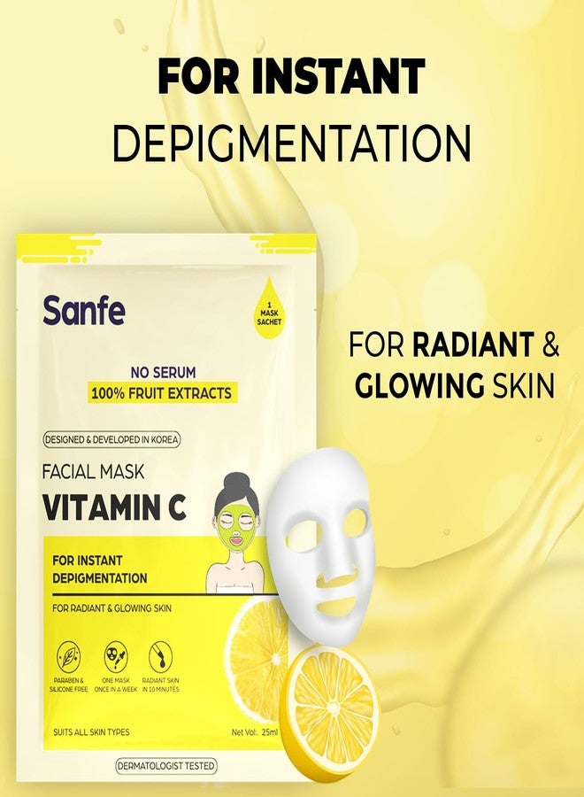 Sanfe Instant Depigmentation Vitamin C Facial Mask | For radiant & glowing skin | 100% fruit extracts, Korean Mask | 1pc, 25gm - Image 3