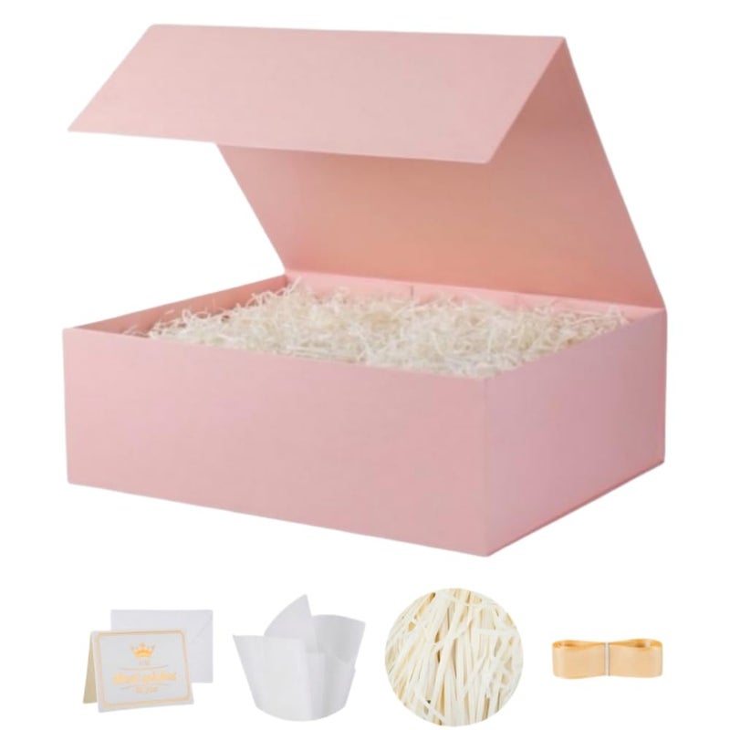 UoeRing 1 Pcs Pink Gift Box Large 13.5x11.8x4.7 inch Luxury Gift Box for Presents with Magnetic Closure Lid Collapsible,Birthday,Contains Card, Ribbon, Tissue Paper,Shredded Paper Filler - Image 1