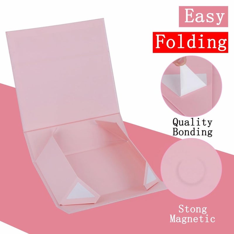 UoeRing 1 Pcs Pink Gift Box Large 13.5x11.8x4.7 inch Luxury Gift Box for Presents with Magnetic Closure Lid Collapsible,Birthday,Contains Card, Ribbon, Tissue Paper,Shredded Paper Filler - Image 4