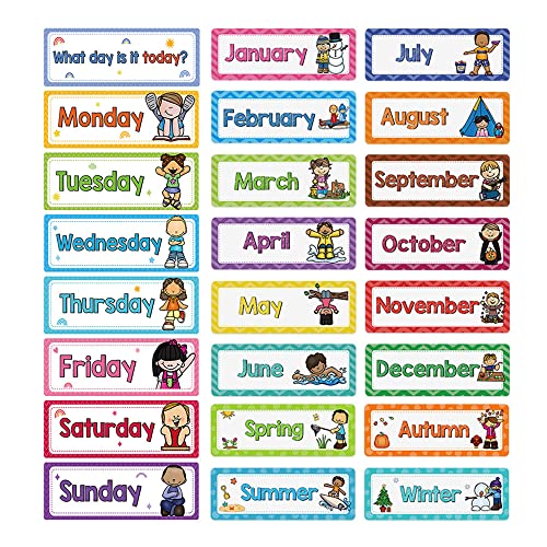 Lachilly 24 Pcs 3 Themes Days of The WeekSeasonalMonths of The Year Flash Cards Subject Titles for Bulletin Board Headliners Classroom Decoration English Words - Image 1