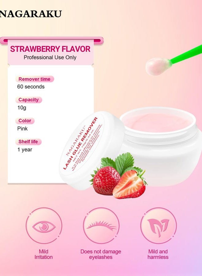 NAGARAKU Eyelash Extensions Glue Remover Cream Paste Strawberry Scent Mild Gel Adhesive Removing Fast Action Lash Supplies Professional for Salon 10g… - Image 3