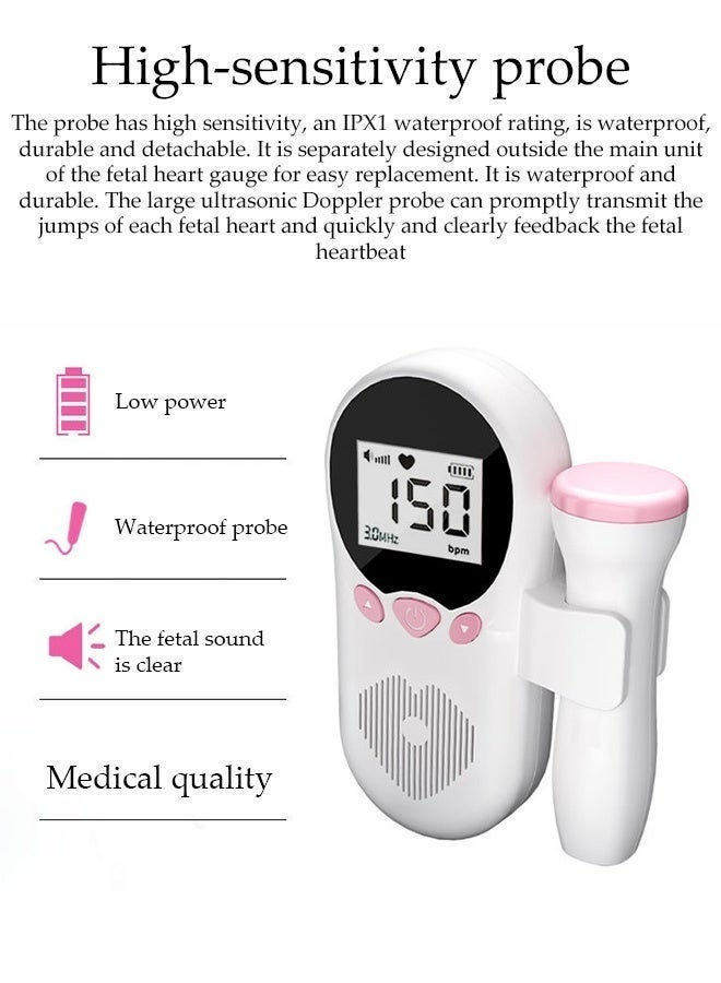 Fetal Doppler for Home Use  Professional Baby Heartbeat Monitor with High Accuracy LCD Display, Dustproof and Waterproof，Portable and Easy 1 Button Operation, Safe Prenatal Listening for Pregnant Women - Image 2