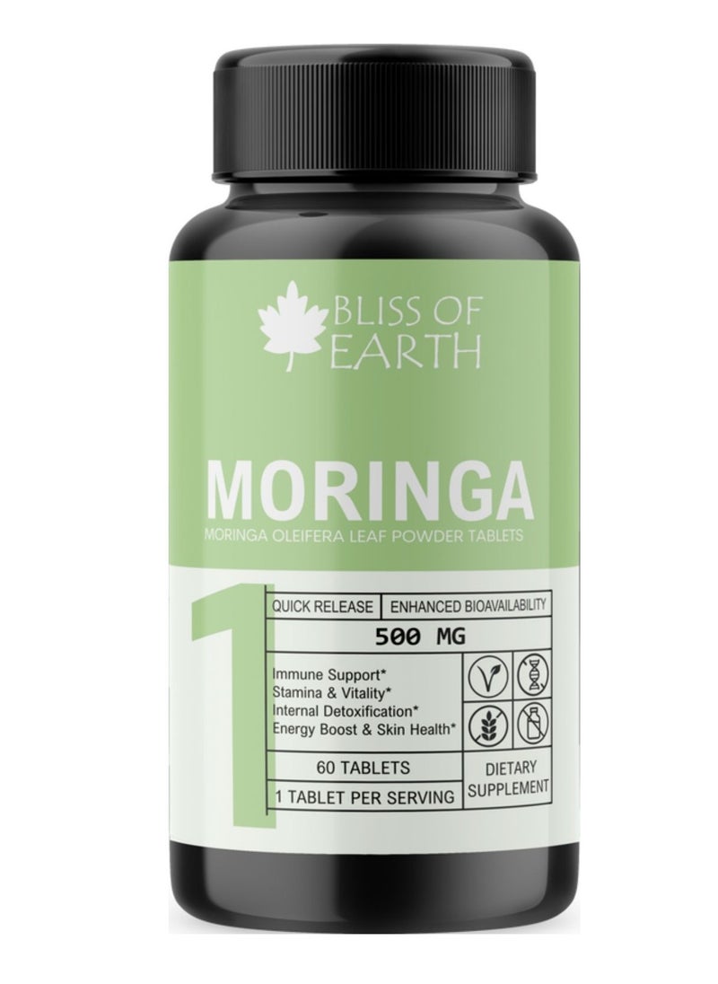 BLISS OF EARTH Moringa Tablets 500Mg Moringa Oleifera Green Great For Immunity Energy And Metabolism 60 Tablets  - Image 1