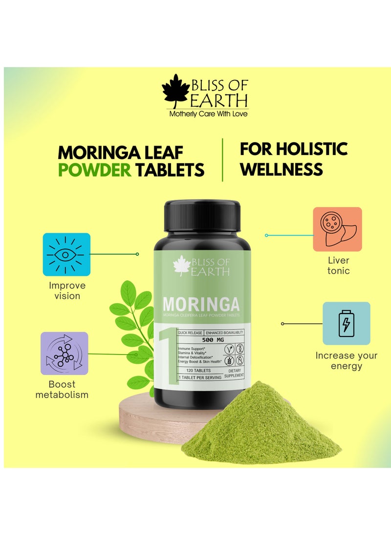 BLISS OF EARTH Moringa Tablets 500Mg Moringa Oleifera Green Great For Immunity Energy And Metabolism 60 Tablets  - Image 2