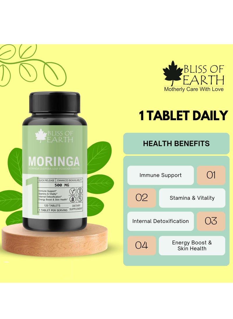 BLISS OF EARTH Moringa Tablets 500Mg Moringa Oleifera Green Great For Immunity Energy And Metabolism 60 Tablets  - Image 5
