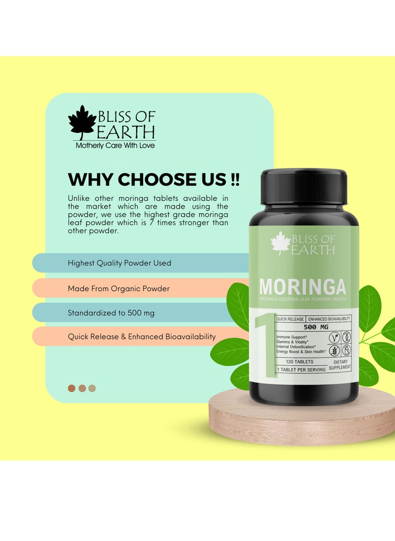 BLISS OF EARTH Moringa Tablets 500Mg Moringa Oleifera Green Great For Immunity Energy And Metabolism 60 Tablets  - Image 3