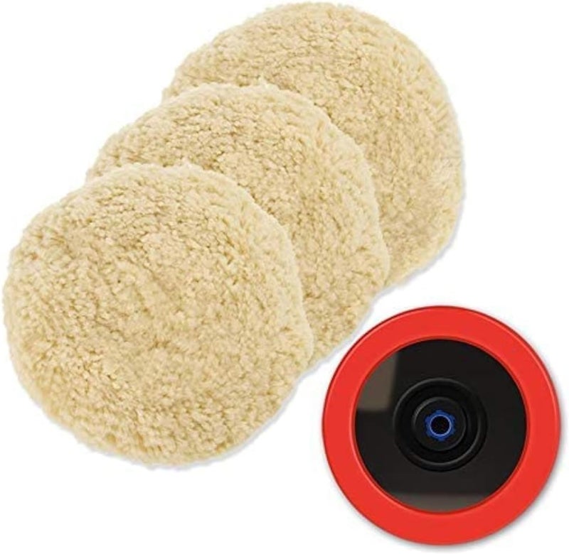 SPTA Wool Polishing Pads, 6"(150mm) 100% Natural Wool Buffing Pad with Hook & Loop Backing 4pcs Set Come with 5/8-11 Thread Backing Plate for Car Polishing, Buffing and Cutting - Image 1