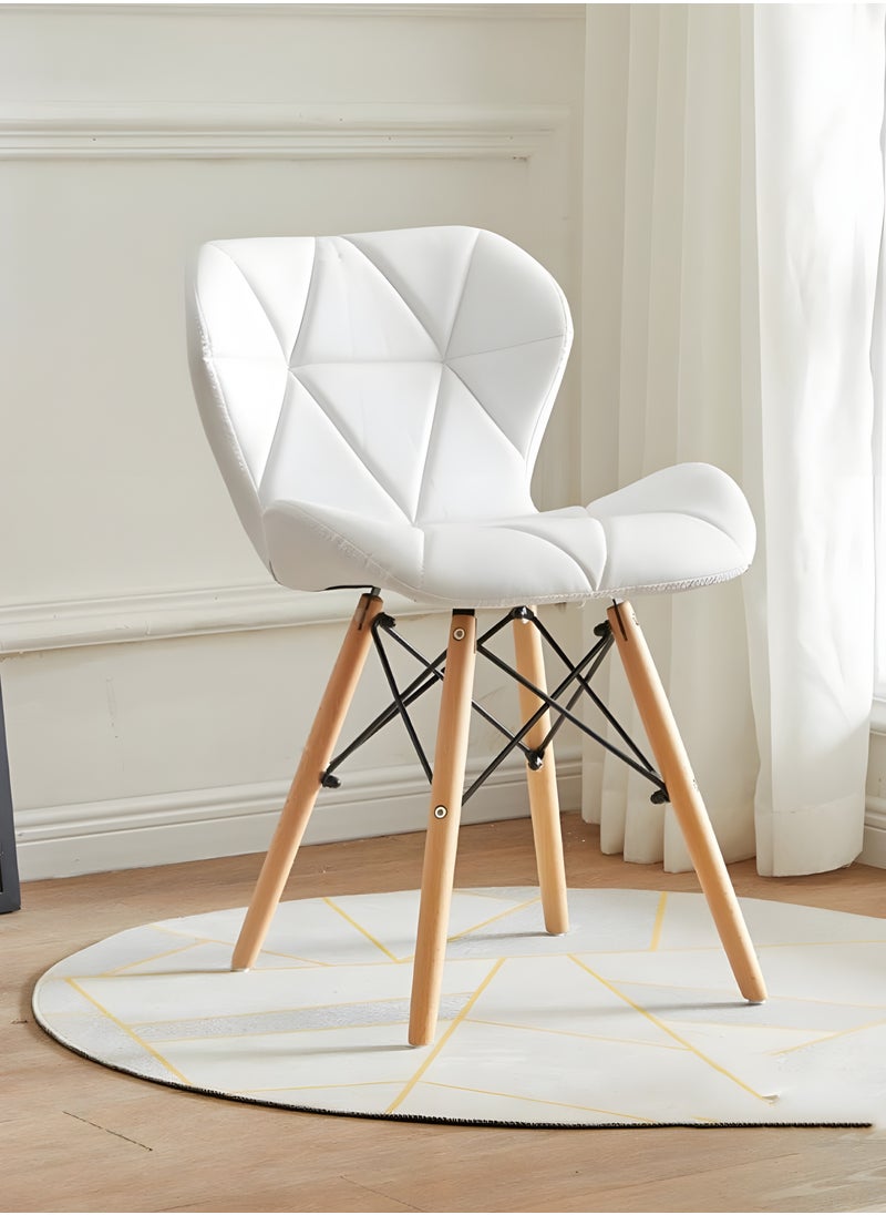 Taimi Modern Dining Chair, Eames Style, PU Leather Seat, Natural Wood Legs, Scandinavian Design, Lightweight and Durable – Perfect for Dining, Living Room, or Home Office White  - Image 1
