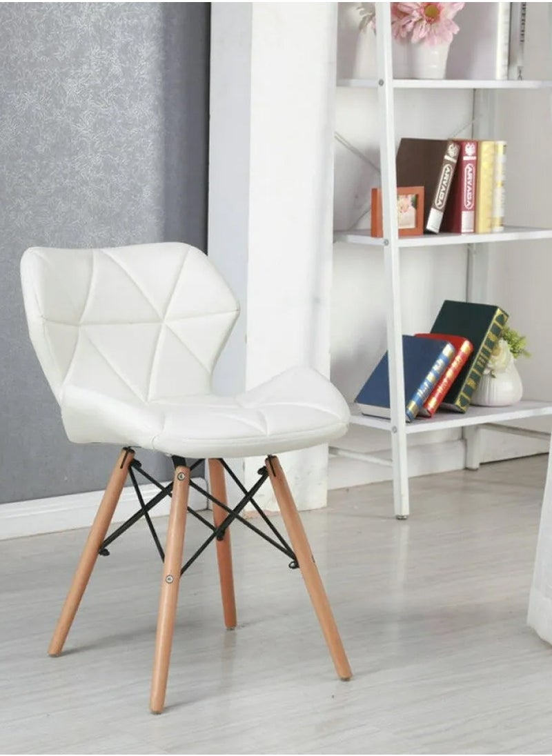 Taimi Modern Dining Chair, Eames Style, PU Leather Seat, Natural Wood Legs, Scandinavian Design, Lightweight and Durable – Perfect for Dining, Living Room, or Home Office White  - Image 2