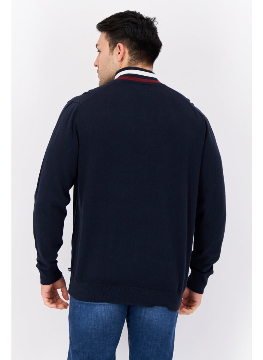 NAUTICA Men Mock Neck Colorblock Long Sleeve Sweater, Navy/White/Maroon  - Image 4