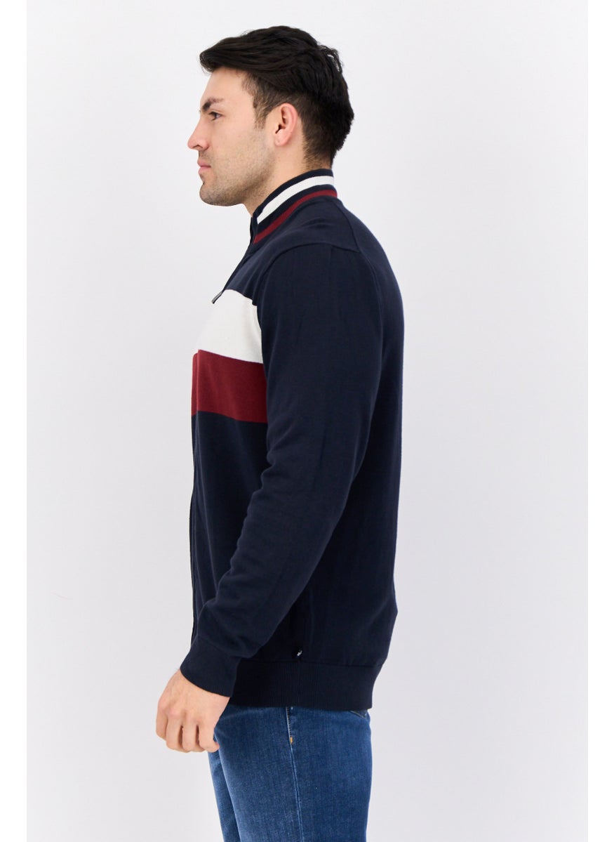 NAUTICA Men Mock Neck Colorblock Long Sleeve Sweater, Navy/White/Maroon  - Image 2