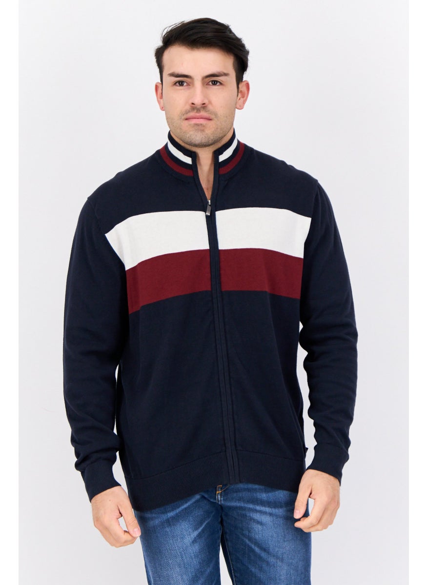 NAUTICA Men Mock Neck Colorblock Long Sleeve Sweater, Navy/White/Maroon  - Image 1